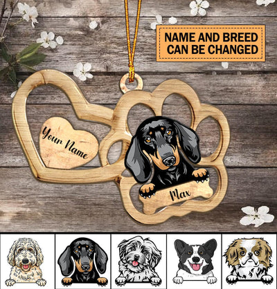 Dog Heart In Heart Personalized Custom Shaped Ornament, Personalized Gift for Dog Lovers, Dog Dad, Dog Mom - WO017PS08 - BMGifts