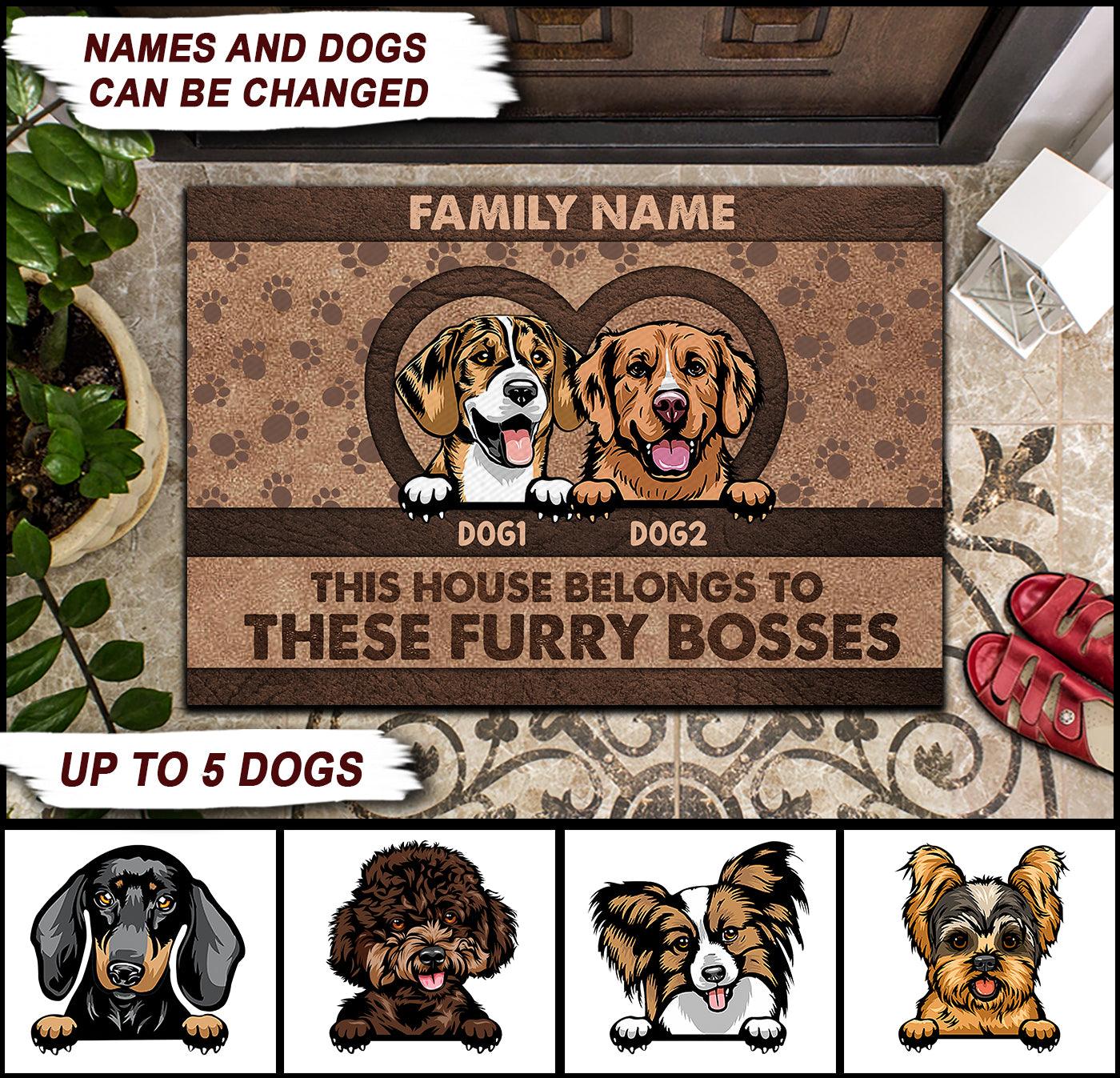 Dog House Belongs To Furry Boss Personalized Doormat, Personalized Gift for Dog Lovers, Dog Dad, Dog Mom - DM019PS07 - BMGifts