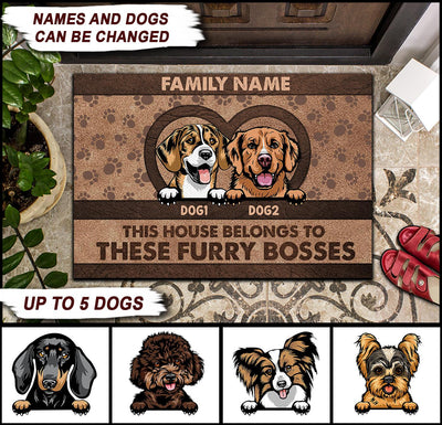 Dog House Belongs To Furry Boss Personalized Doormat, Personalized Gift for Dog Lovers, Dog Dad, Dog Mom - DM019PS07 - BMGifts