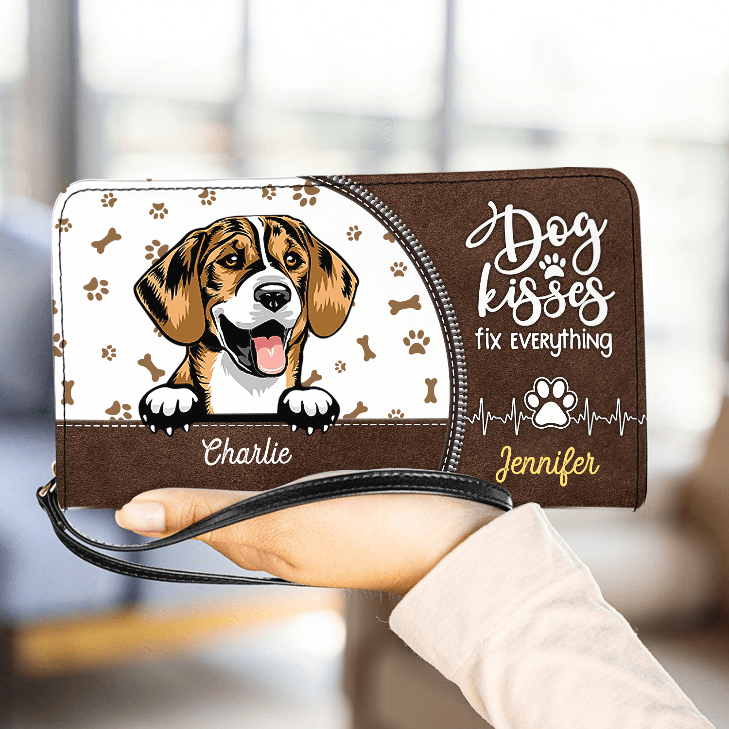 Dog Kisses Fix Everything Dog Personalized Clutch Purse, Personalized Gift for Dog Lovers, Dog Dad, Dog Mom - PU082PS01 - BMGifts