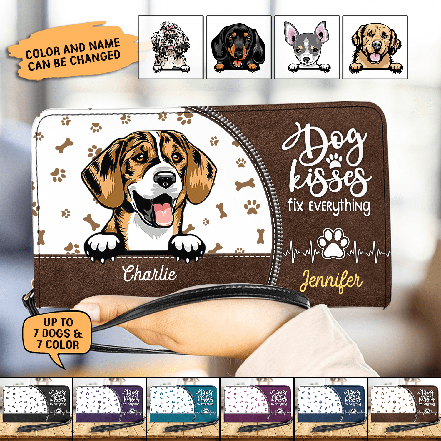 Dog Kisses Fix Everything Dog Personalized Clutch Purse, Personalized Gift for Dog Lovers, Dog Dad, Dog Mom - PU082PS01 - BMGifts