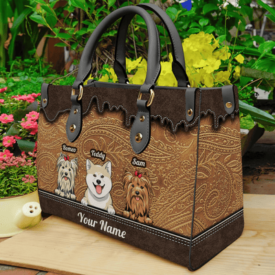 Dog Leaves Pattern Personalized Leather Handbag, Personalized Gift for Dog Lovers, Dog Dad, Dog Mom - LD069PS07 - BMGifts