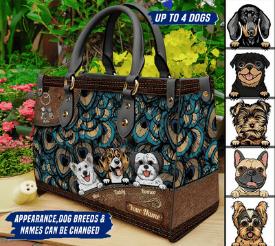 Dog Peacock Feathers Personalized Leather Handbag, Personalized Gift for Dog Lovers, Dog Dad, Dog Mom - LD043PS08 - BMGifts