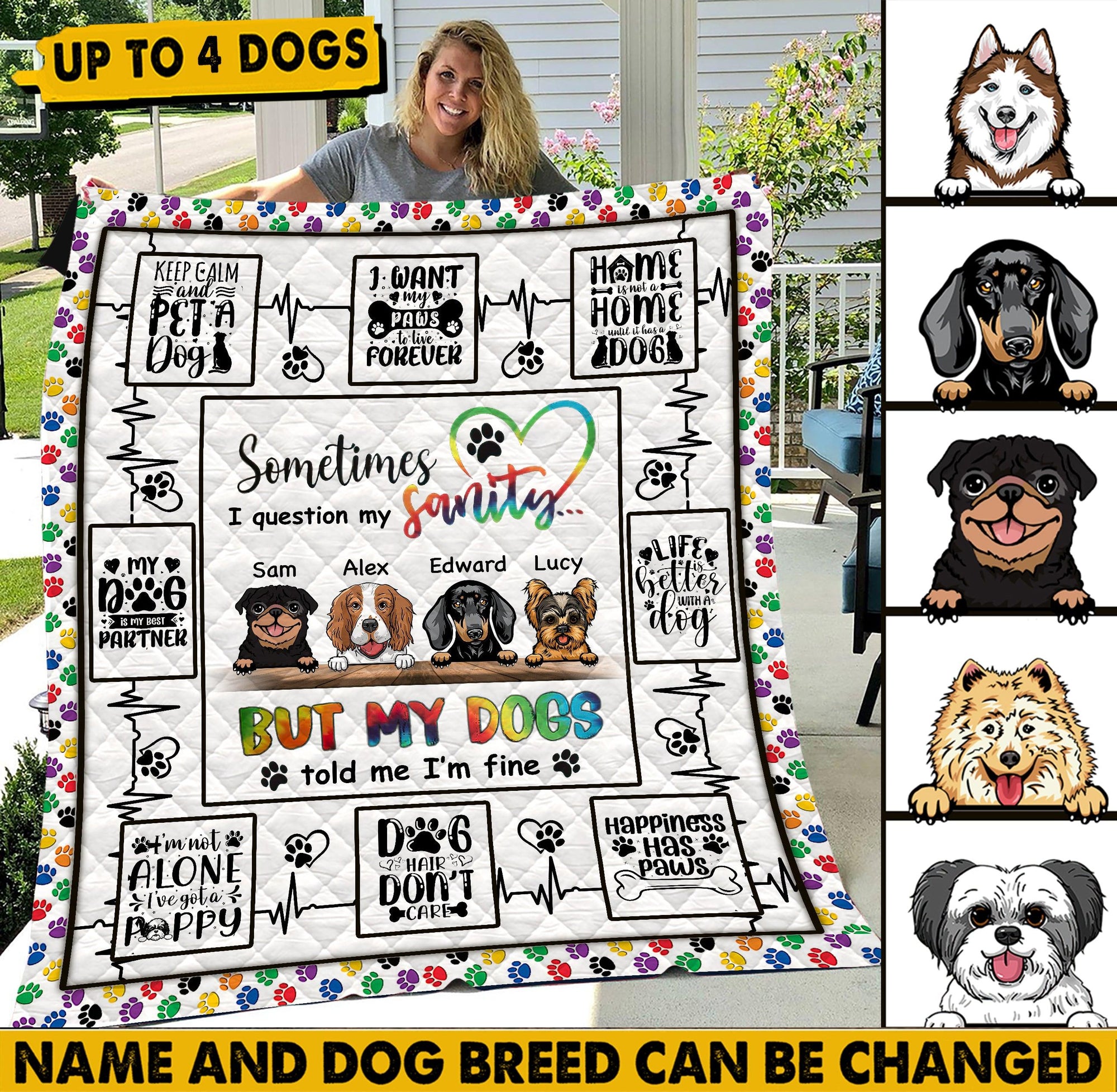 Dog Personalized Blanket & Quilt, Personalized Gift for Dog Lovers, Dog Dad, Dog Mom - QB003PS03 - BMGifts