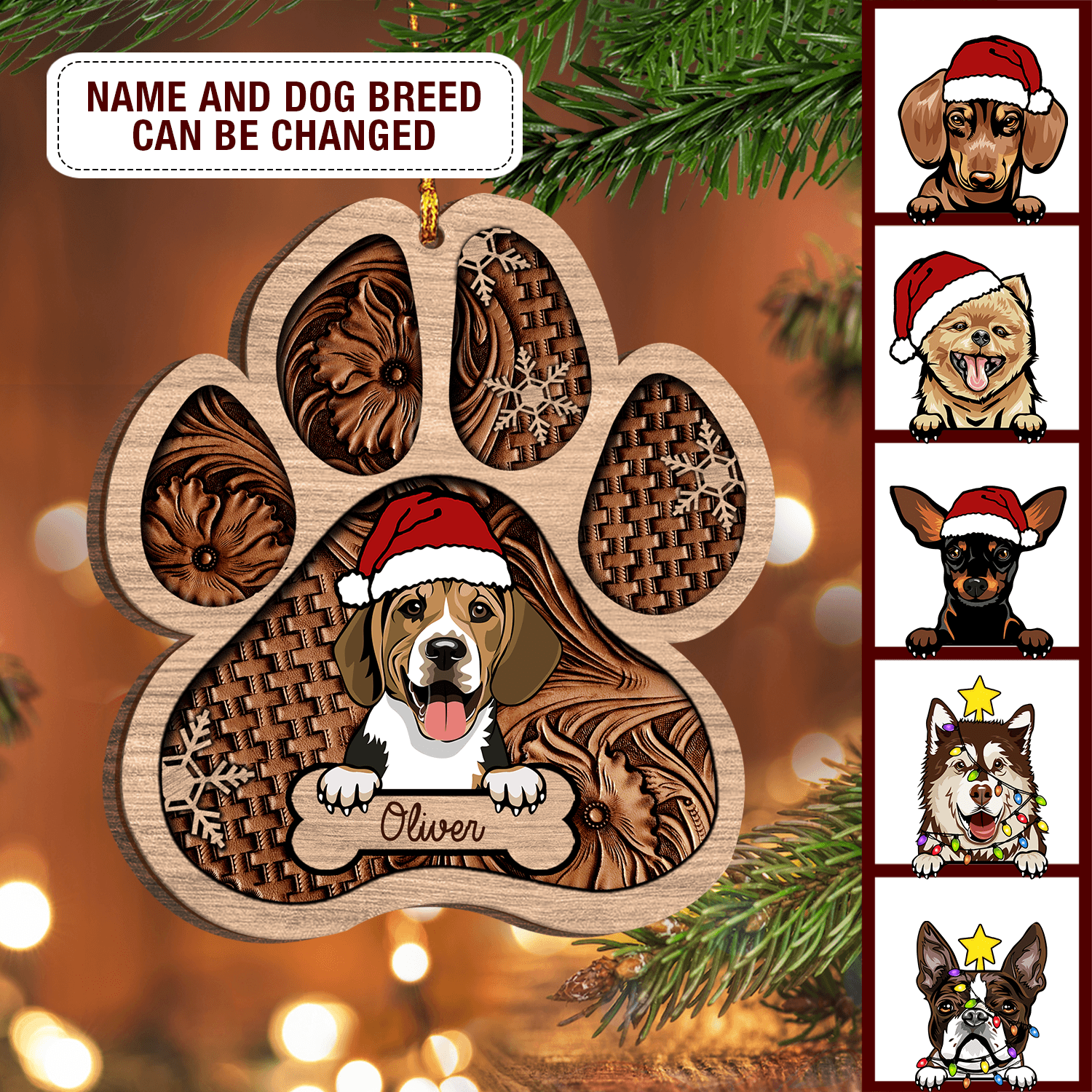 Dog Personalized Custom Shaped Ornament, Christmas Gift, Personalized Gift for Dog Lovers, Dog Dad, Dog Mom - WO016PS04 - BMGifts