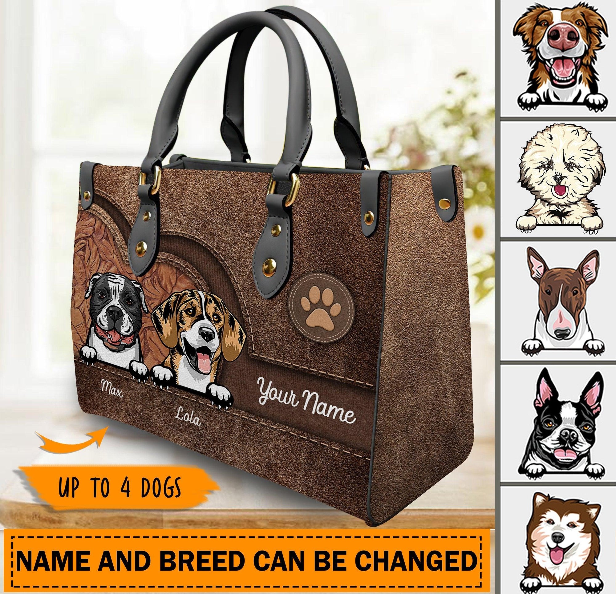 Dog Personalized Leather Handbag, Personalized Gift for Dog Lovers, Dog Dad, Dog Mom - LD002PS09 - BMGifts