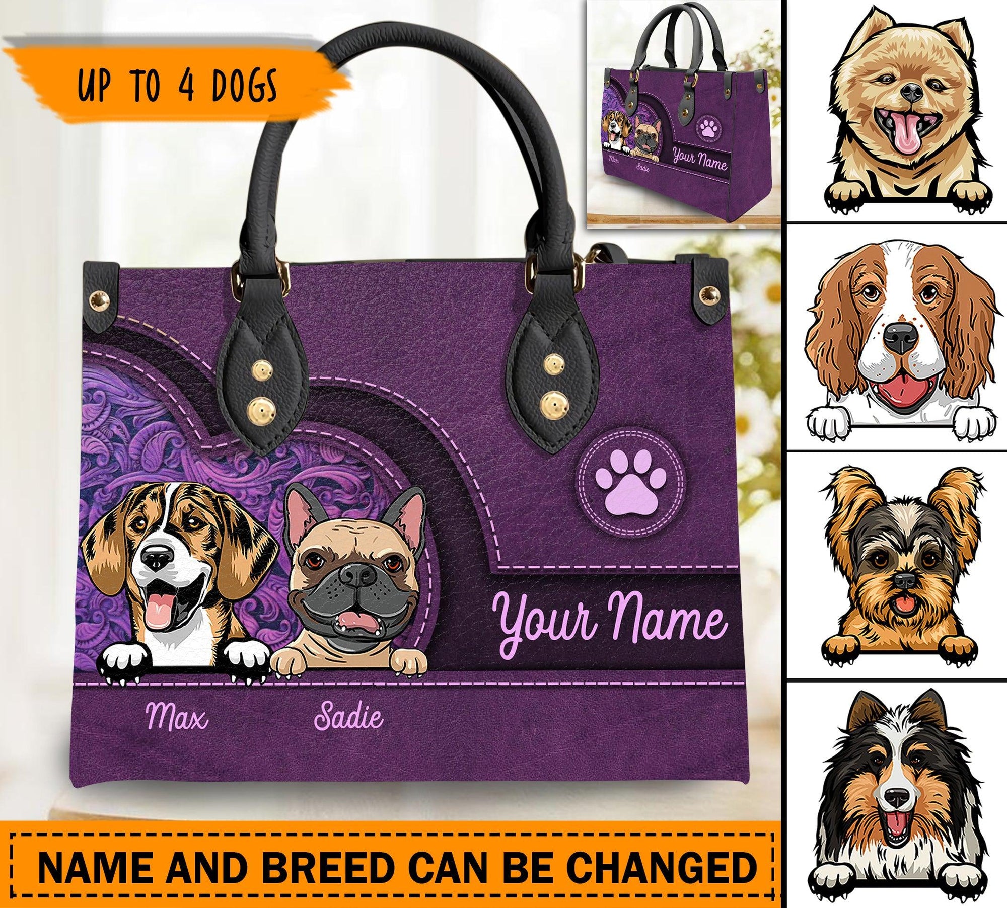 Dog Personalized Leather Handbag, Personalized Gift for Dog Lovers, Dog Dad, Dog Mom - LD002PS11 - BMGifts
