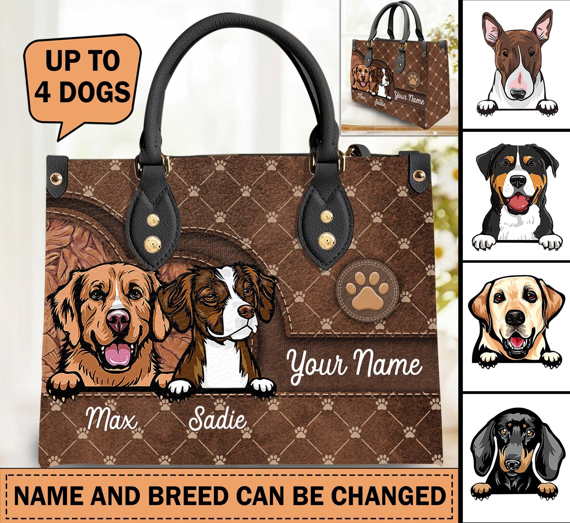 Dog Personalized Leather Handbag, Personalized Gift for Dog Lovers, Dog Dad, Dog Mom - LD009PS11 - BMGifts