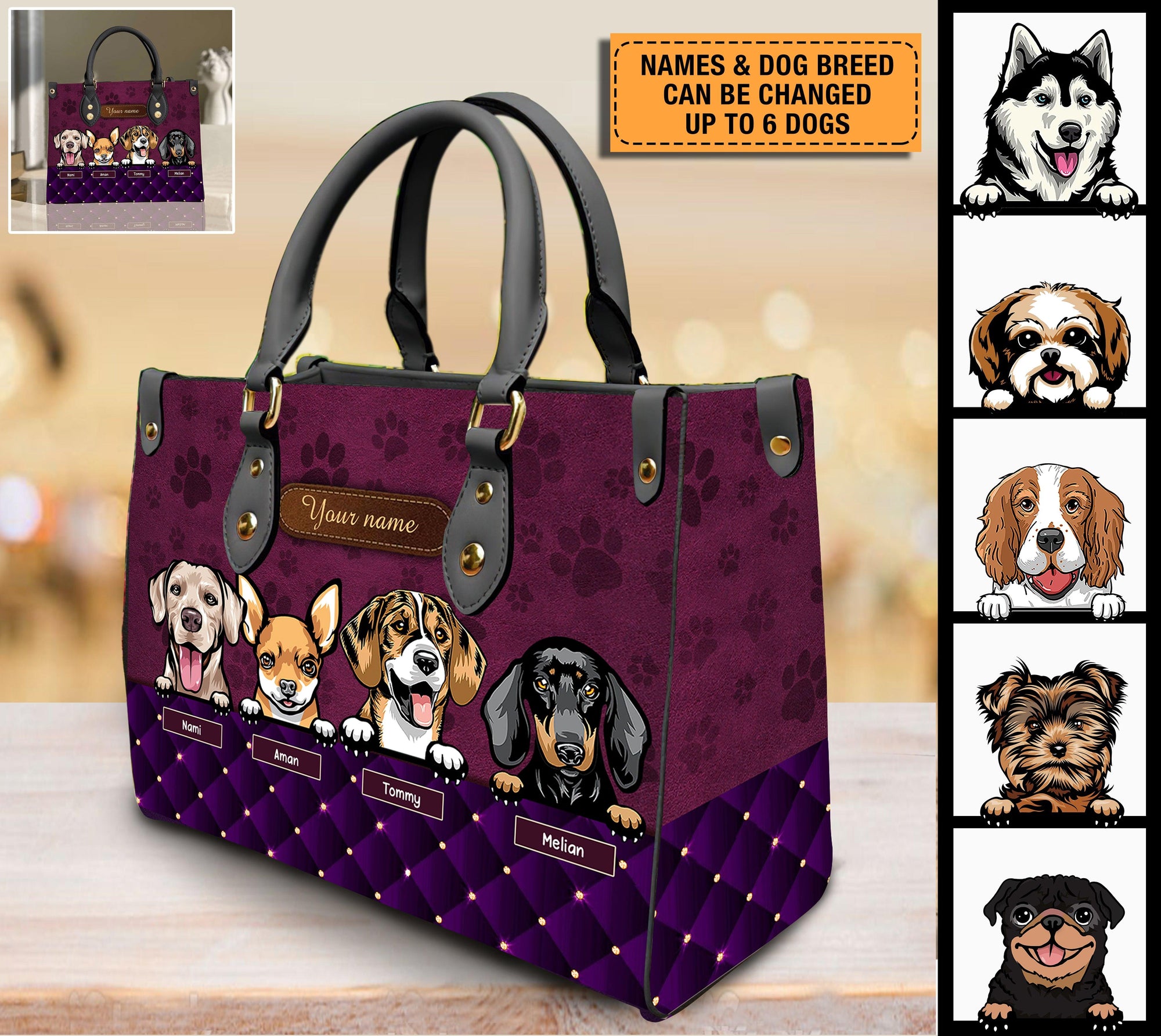 Dog Personalized Leather Handbag, Personalized Gift for Dog Lovers, Dog Dad, Dog Mom - LD014PS11 - BMGifts