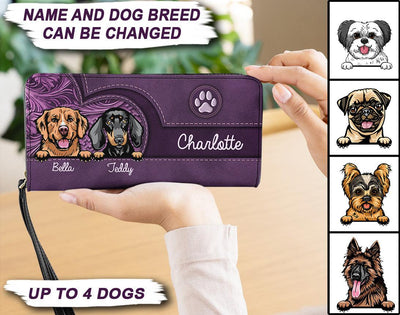 Dog Purple Flower Pattern Personalized Clutch Purse, Personalized Gift for Dog Lovers, Dog Dad, Dog Mom - PU007PS07 - BMGifts