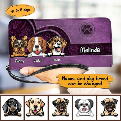 Dog Purple Patterned Heart Personalized Clutch Purse, Personalized Gift for Dog Lovers, Dog Dad, Dog Mom - PU017PS07 - BMGifts