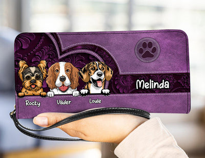 Dog Purple Patterned Heart Personalized Clutch Purse, Personalized Gift for Dog Lovers, Dog Dad, Dog Mom - PU017PS07 - BMGifts