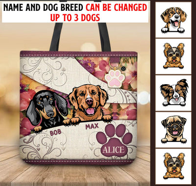 Dog Summer Flowers Personalized All Over Tote Bag, Personalized Gift for Dog Lovers, Dog Dad, Dog Mom - TO082PS08 - BMGifts