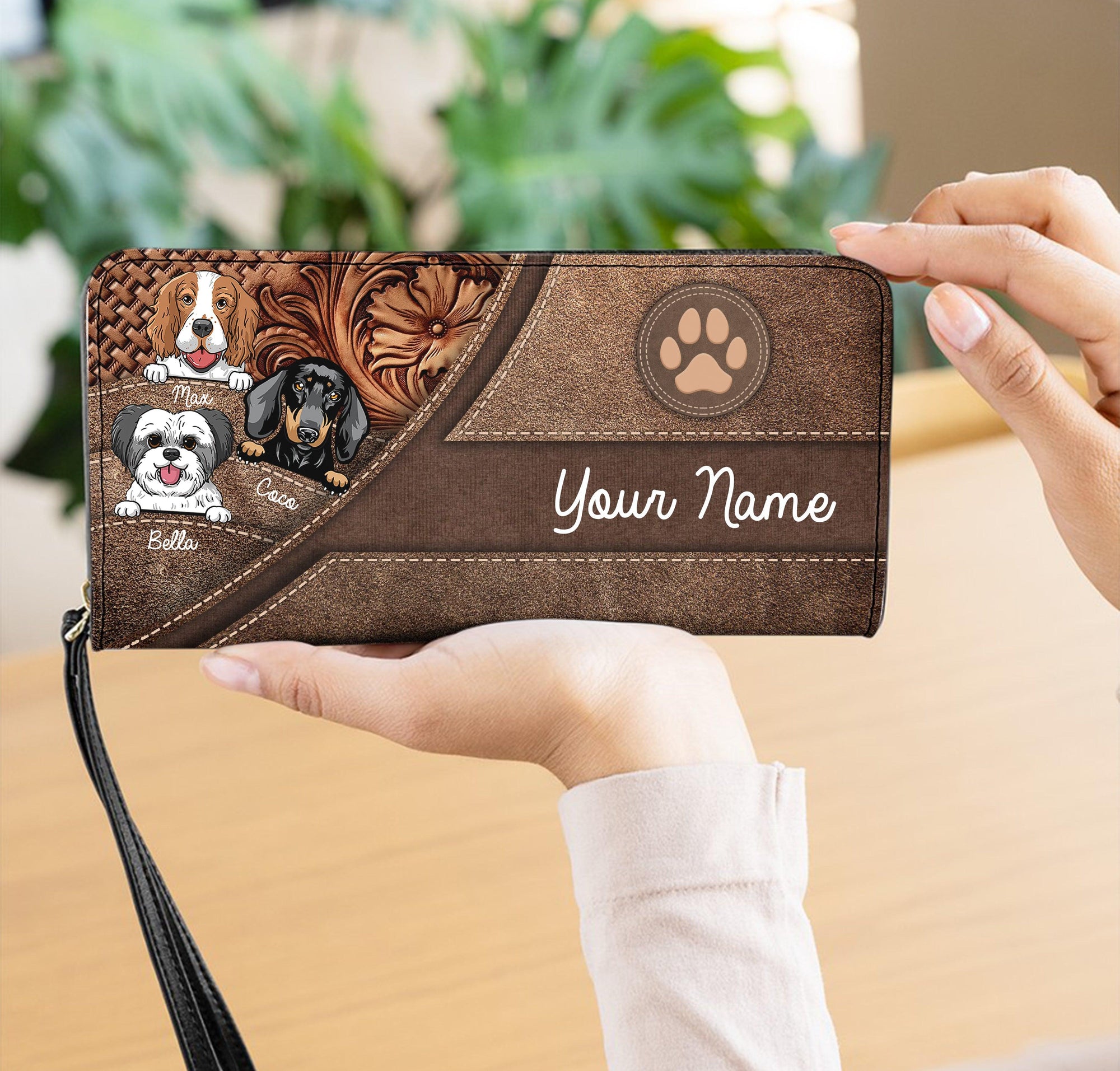Personalized Brown Clutch for Ladies with Name and Charm