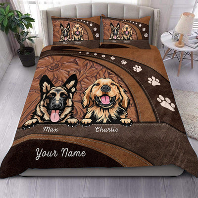 Dogs In Colorful Flower Background Dog Personalized Bedding Set, Personalized Gift for Dog Lovers, Dog Dad, Dog Mom - BD097PS01 - BMGifts