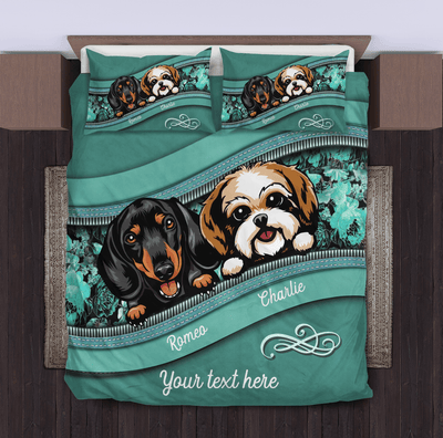 Dogs In Flower Background Dog Personalized Bedding Set, Personalized Gift for Dog Lovers, Dog Dad, Dog Mom - BD108PS01 - BMGifts