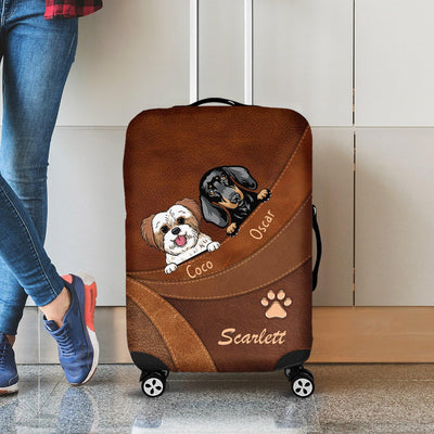 Dogs With Leather Background Personalized Luggage Cover, Personalized Gift for Dog Lovers, Dog Dad, Dog Mom - LC010PS01 - BMGifts (formerly Best Memorial Gifts)