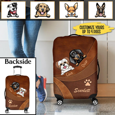 Dogs With Leather Background Personalized Luggage Cover, Personalized Gift for Dog Lovers, Dog Dad, Dog Mom - LC010PS01 - BMGifts (formerly Best Memorial Gifts)