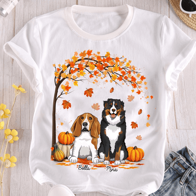 Fall Pumpkin And Dog Personalized Shirt, Halloween Gift, Personalized Gift for Dog Lovers, Dog Dad, Dog Mom - TS423PS02 - BMGifts