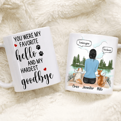 Favorite Hello And Hardest Goodbye Cat Personalized Mug, Personalized Gift for Cat Lovers, Cat Mom, Cat Dad - MG071PS02 - BMGifts