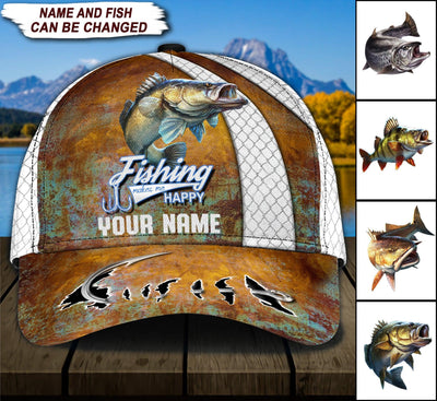 Fishing Make Me Happy Personalized Classic Cap, Personalized Gift for Fishing Lovers - CP012PS08 - BMGifts