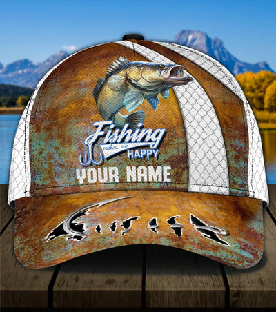 Fishing Make Me Happy Personalized Classic Cap, Personalized Gift for Fishing Lovers - CP012PS08 - BMGifts