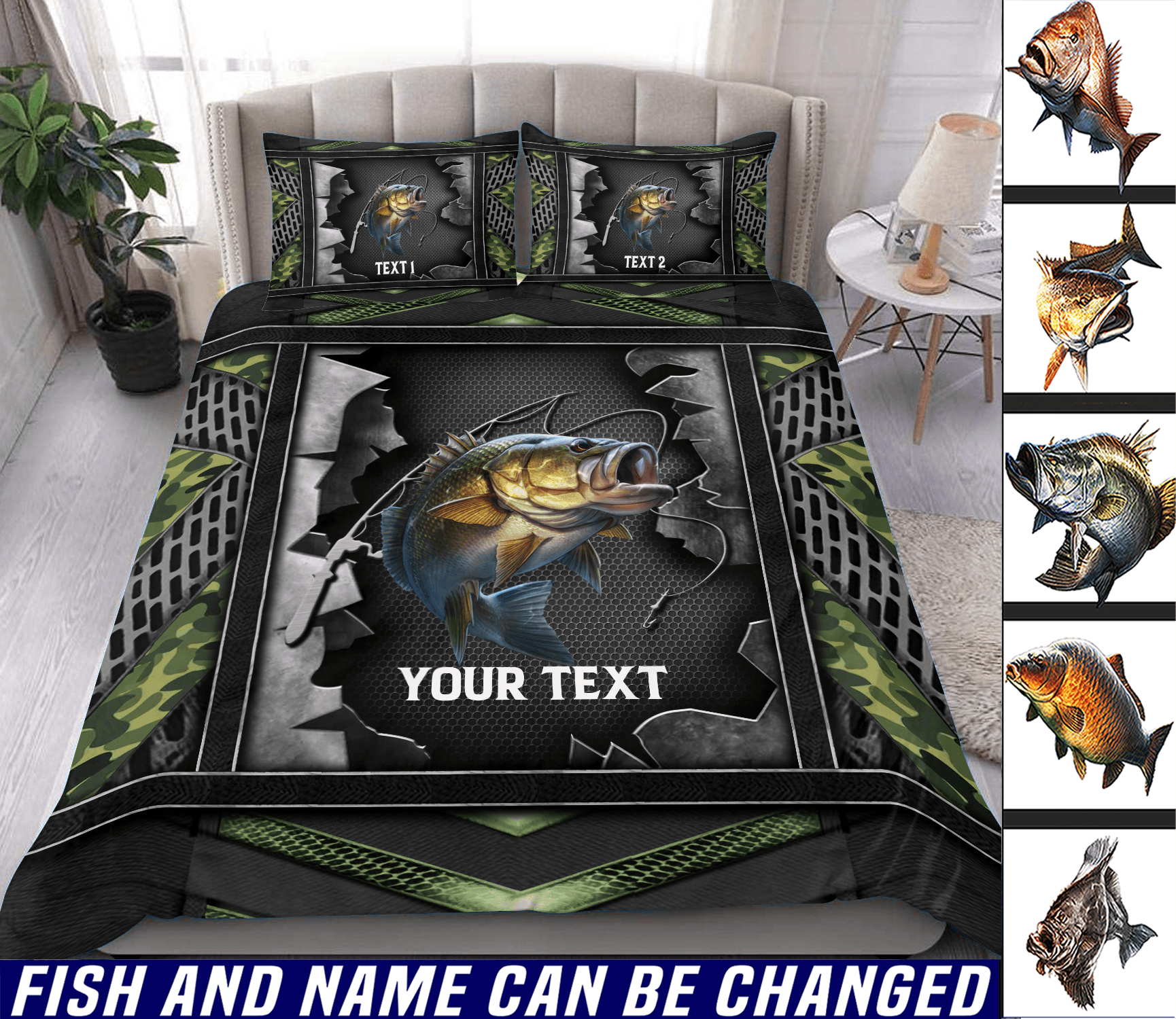 Fishing Personalized Bedding Set, Personalized Gift for Fishing Lovers - BD091PS11 - BMGifts
