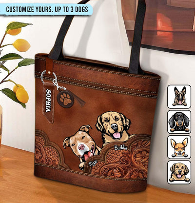 Flower Pattern Brown Dog Personalized All Over Tote Bag, Mother’s Day Gift for Dog Lovers, Dog Dad, Dog Mom - TO202PS02 - BMGifts