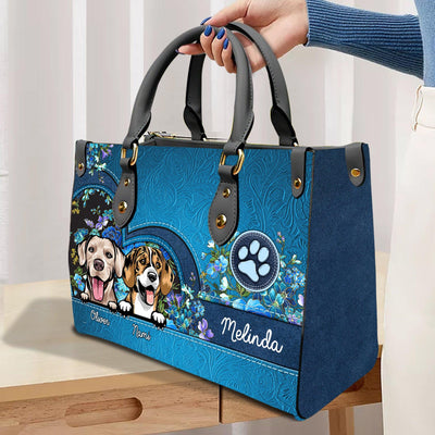 Flower Pattern Dog Personalized Leather Handbag, Mother’s Day Gift for Dog Lovers, Dog Dad, Dog Mom - LD001PS14 - BMGifts