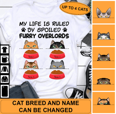 Furry Overlords Cat Personalized T-shirt, Personalized Gift for Cat Lovers, Cat Mom, Cat Dad - TS029PS11 - BMGifts (formerly Best Memorial Gifts)