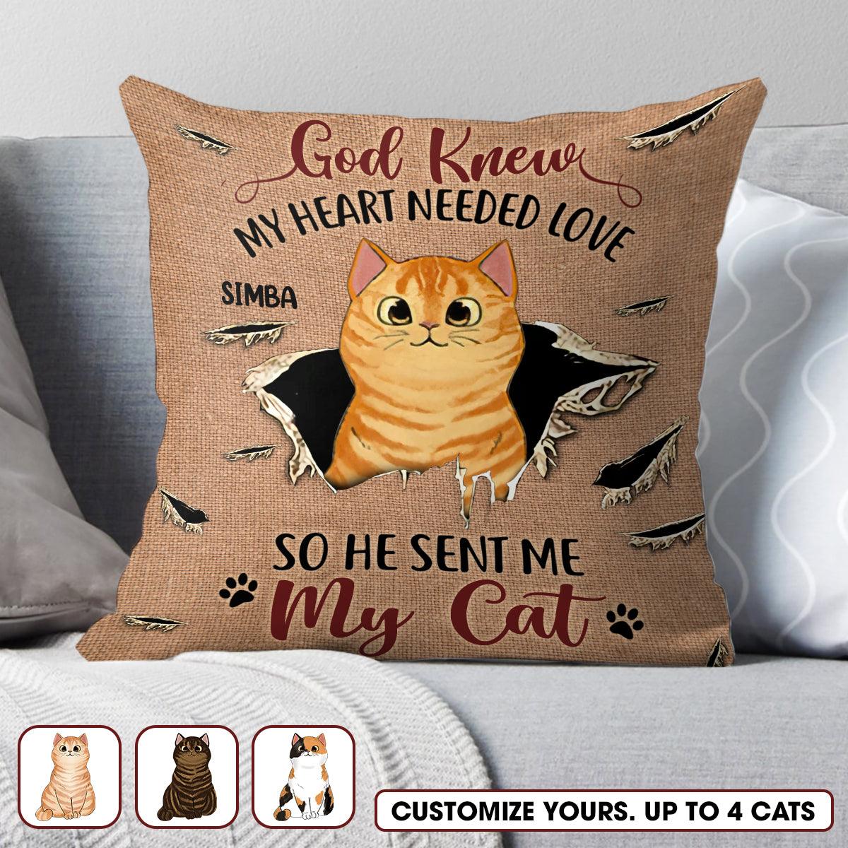 God Sent Me My Cats Cat Personalized Linen Pillow Mother s Day Gift for Cat Lovers Cat Mom Cat Dad PL057PS02