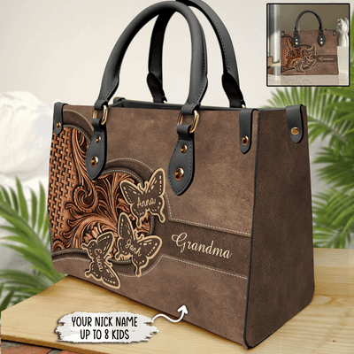Grandma Brown Butterfly Personalized Leather Handbag, Personalized Gift for Nana, Grandma, Grandmother, Grandparents - LD001PS07 - BMGifts