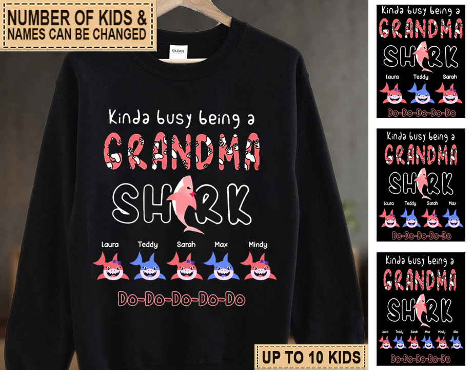Grandma Busy Being Grandma Shark Personalized Shirt Personalized Gift for Nana Grandma Grandmother Grandparents TS025PS07 BMGifts