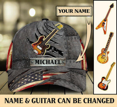 Guitar And USA Flag Personalized Classic Cap, Personalized Gift for Music Lovers, Guitar Lovers - CP006PS - BMGifts