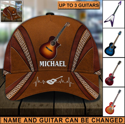 Guitar Brown With Logo Personalized Classic Cap, Personalized Gift for Music Lovers, Guitar Lovers - CP088PS07 - BMGifts