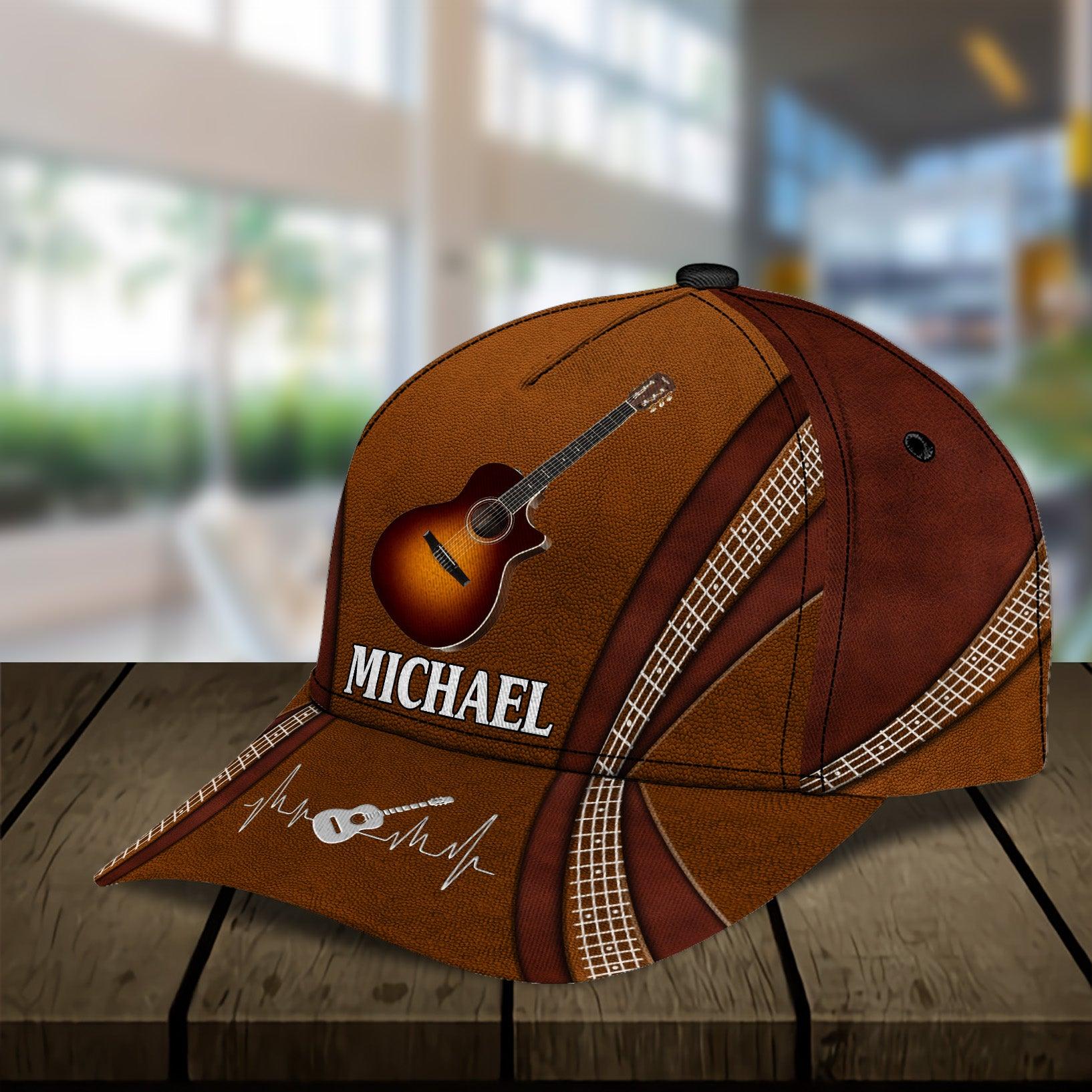 Guitar Brown With Logo Personalized Classic Cap, Personalized Gift for Music Lovers, Guitar Lovers - CP088PS07 - BMGifts