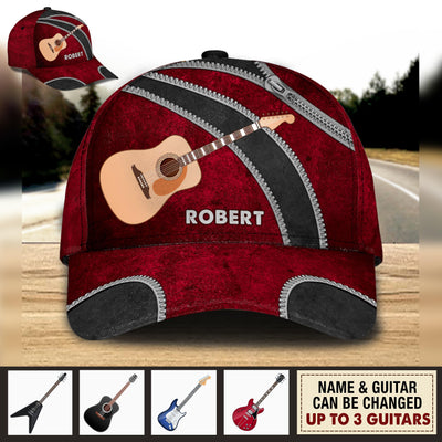 Guitar Red Black Zippers Personalized Cap, Personalized Gift for Music Lovers, Guitar Lovers - CP314PS08 - BMGifts