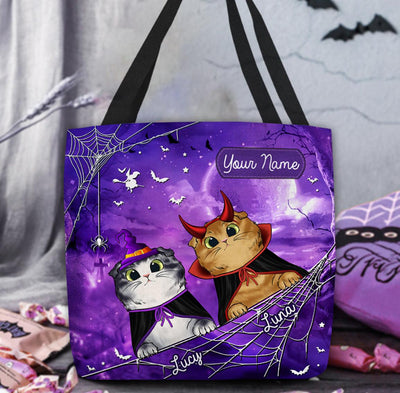 Halloween Cat Purple Personalized All Over Tote Bag, Halloween Gift, Personalized Gift for Cat Lovers, Cat Mom, Cat Dad - TO064PS01 - BMGifts