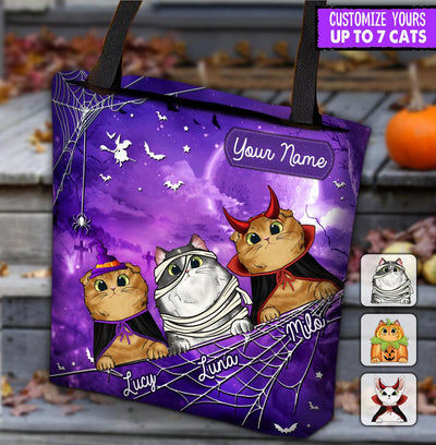 Halloween Cat Purple Personalized All Over Tote Bag, Halloween Gift, Personalized Gift for Cat Lovers, Cat Mom, Cat Dad - TO064PS01 - BMGifts