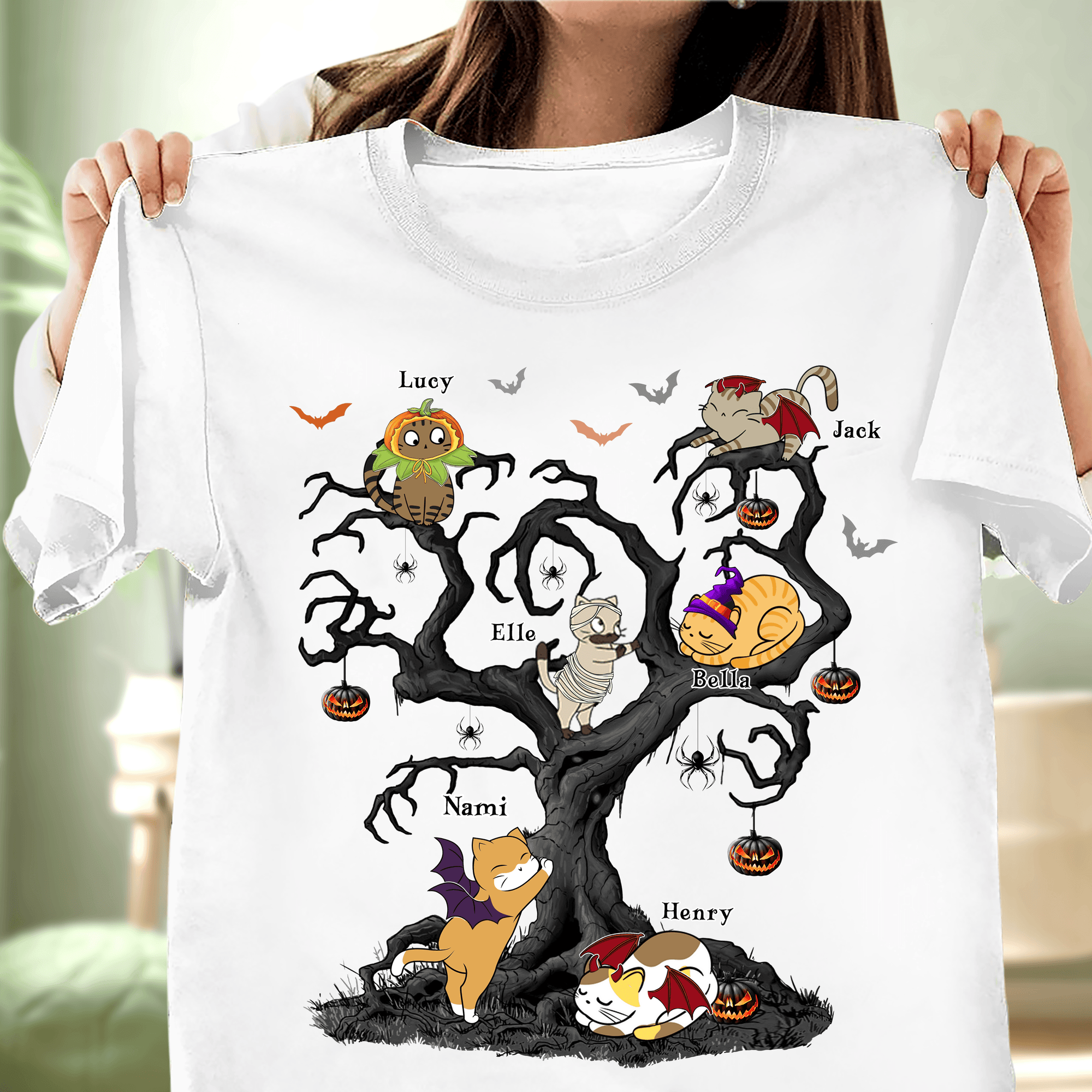Halloween Tree Cat Personalized Shirt, Halloween Gift, Personalized Gift for Cat Lovers, Cat Mom, Cat Dad - TS449PS02 - BMGifts
