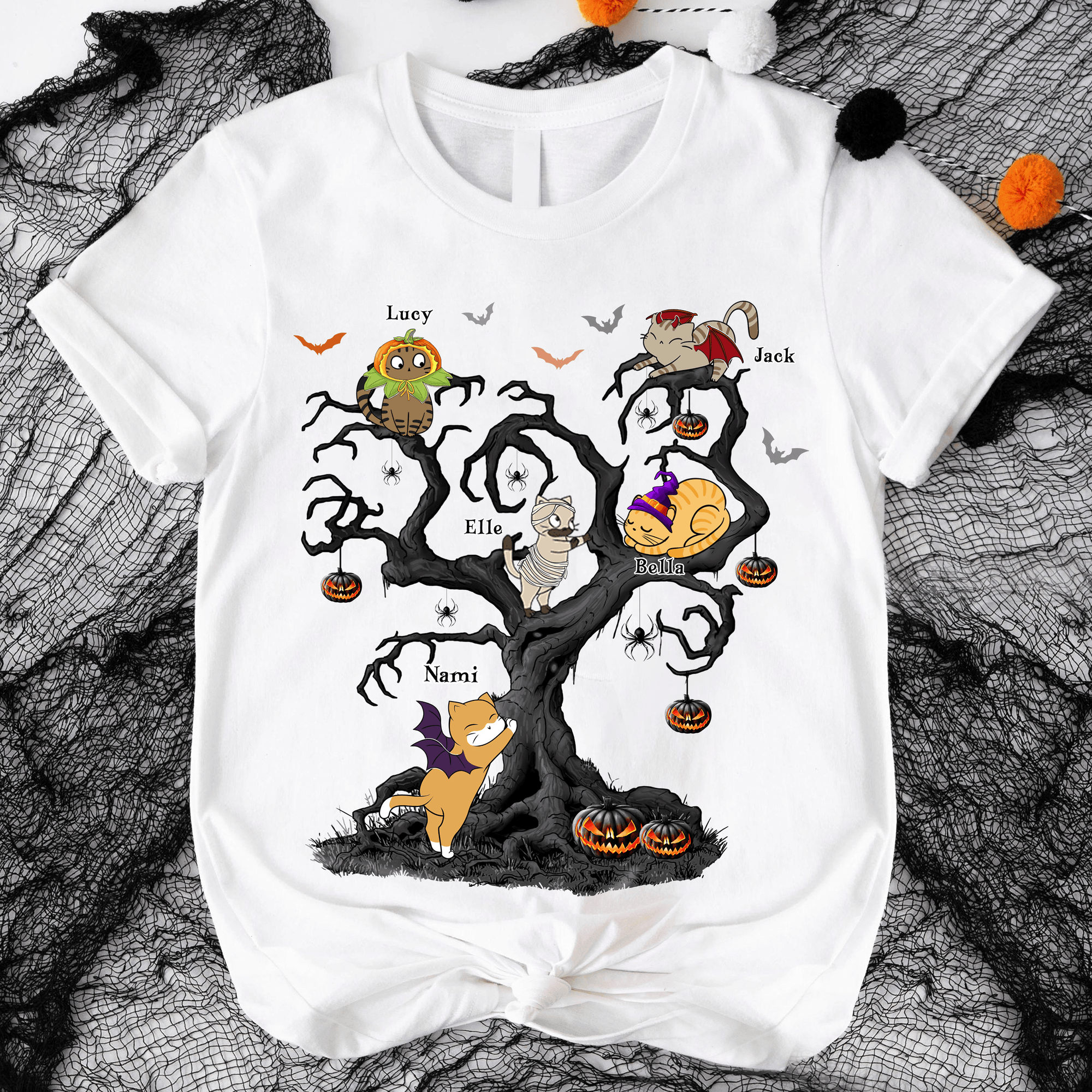Halloween Tree Cat Personalized Shirt, Halloween Gift, Personalized Gift for Cat Lovers, Cat Mom, Cat Dad - TS449PS02 - BMGifts