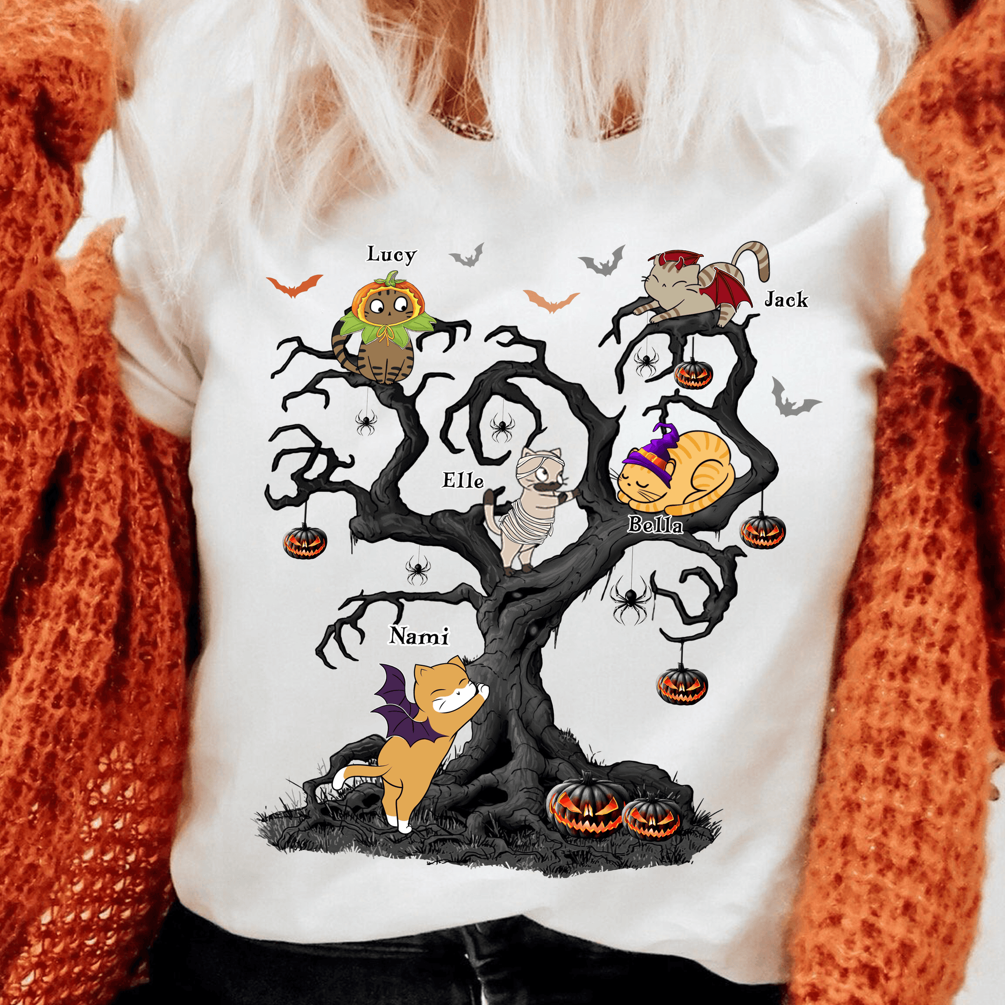 Halloween Tree Cat Personalized Shirt, Halloween Gift, Personalized Gift for Cat Lovers, Cat Mom, Cat Dad - TS449PS02 - BMGifts