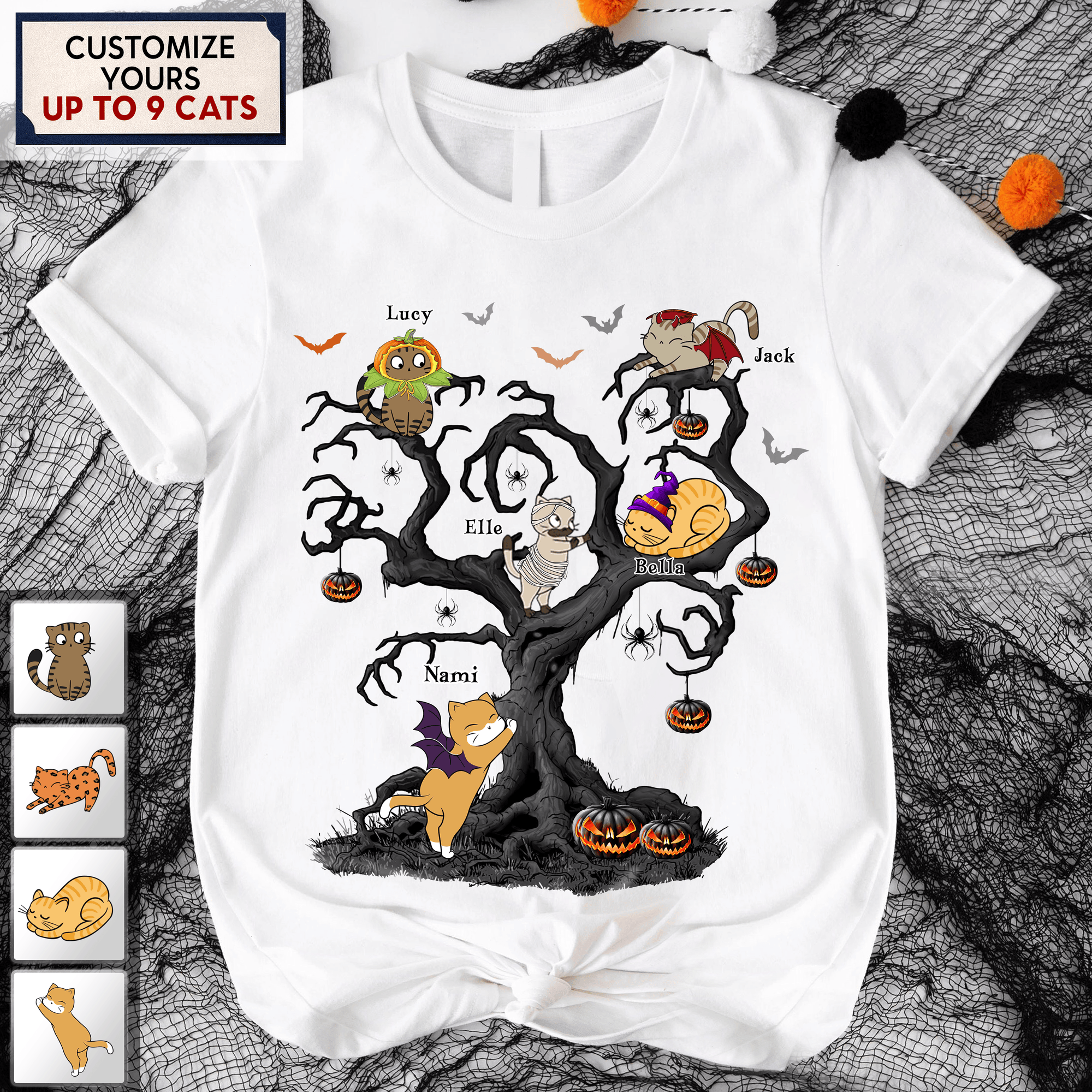 Halloween Tree Cat Personalized Shirt, Halloween Gift, Personalized Gift for Cat Lovers, Cat Mom, Cat Dad - TS449PS02 - BMGifts