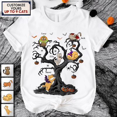 Halloween Tree Cat Personalized Shirt, Halloween Gift, Personalized Gift for Cat Lovers, Cat Mom, Cat Dad - TS449PS02 - BMGifts