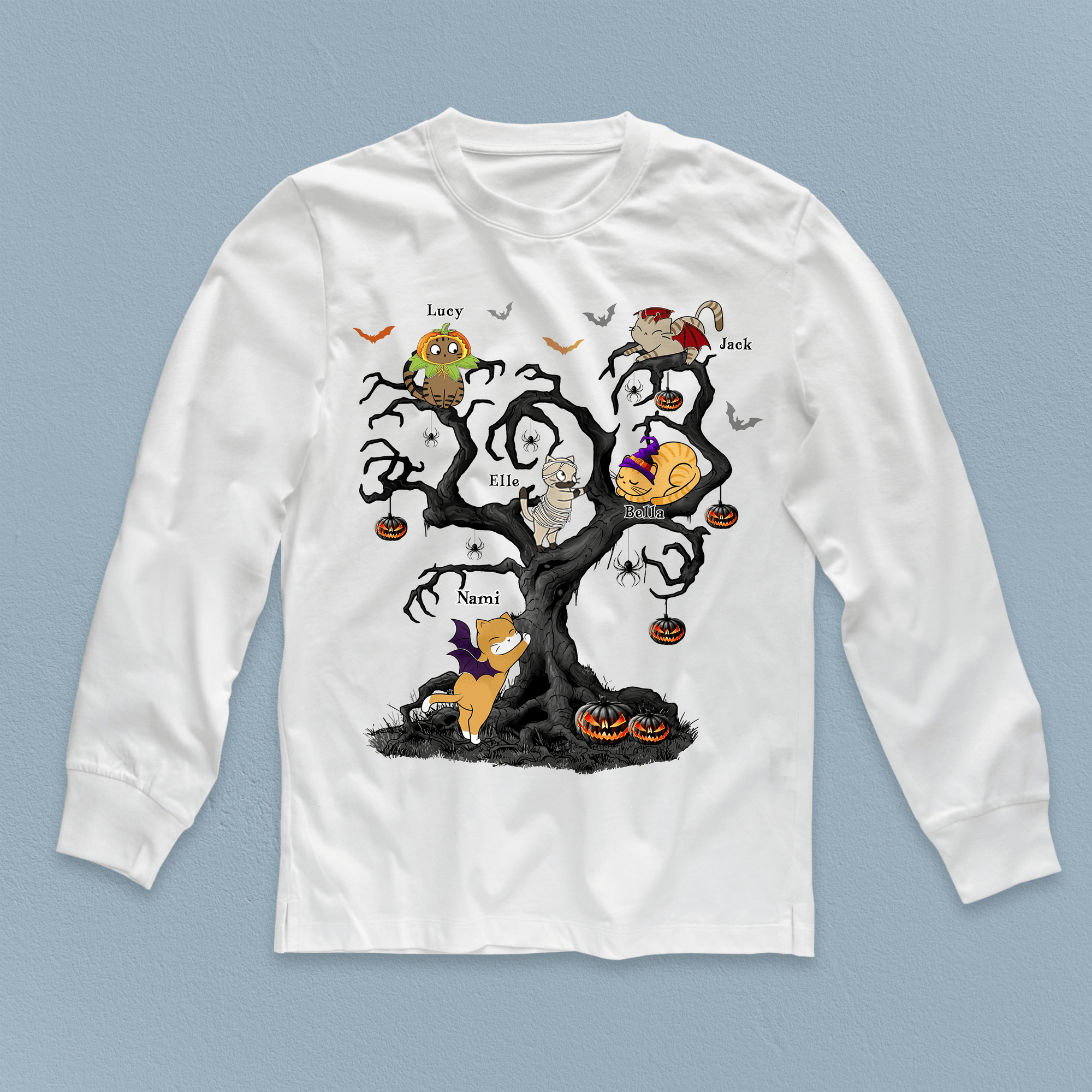 Halloween Tree Cat Personalized Shirt, Halloween Gift, Personalized Gift for Cat Lovers, Cat Mom, Cat Dad - TS449PS02 - BMGifts