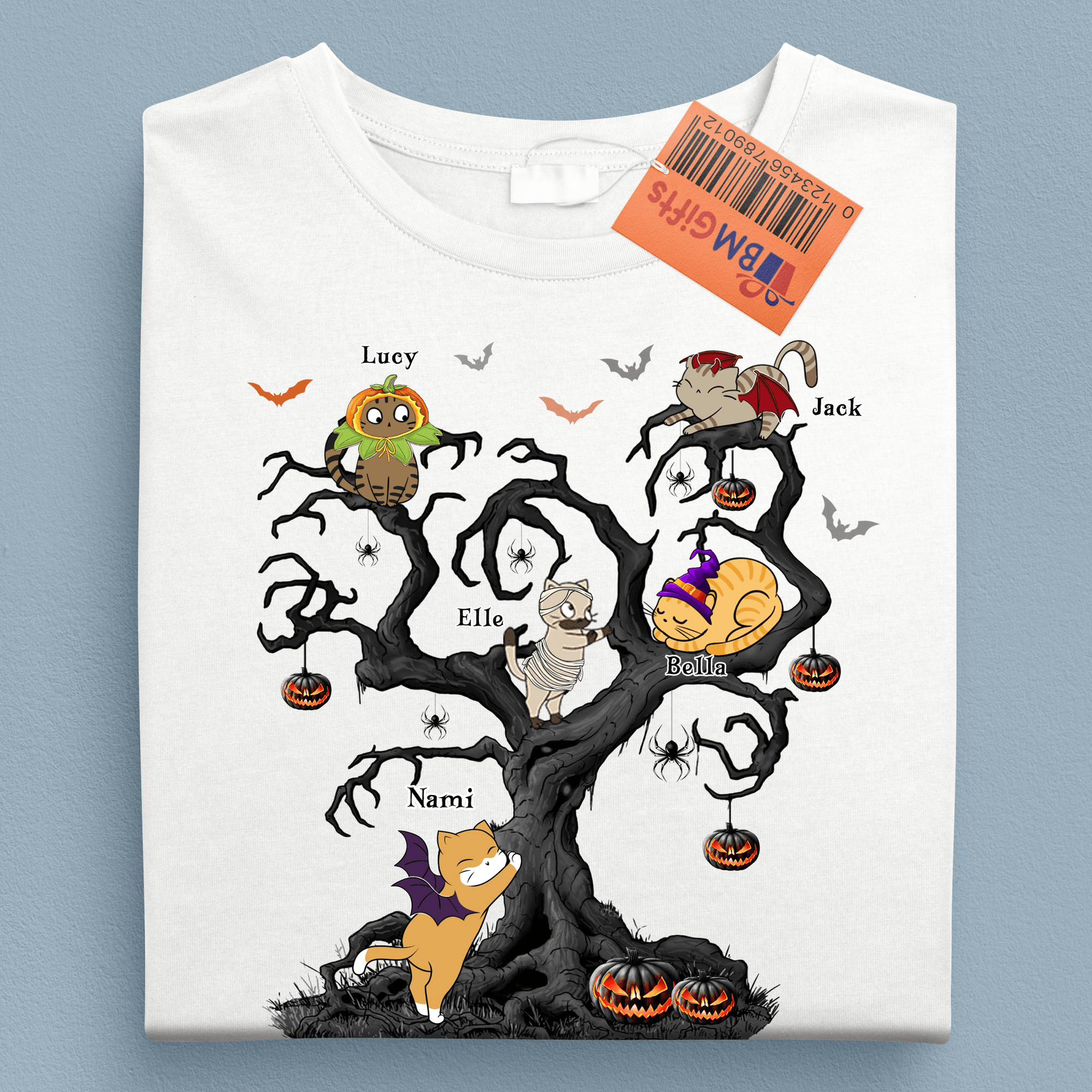 Halloween Tree Cat Personalized Shirt, Halloween Gift, Personalized Gift for Cat Lovers, Cat Mom, Cat Dad - TS449PS02 - BMGifts