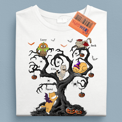 Halloween Tree Cat Personalized Shirt, Halloween Gift, Personalized Gift for Cat Lovers, Cat Mom, Cat Dad - TS449PS02 - BMGifts