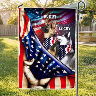 Dog With US Flag Personalized Garden Flag, Personalized Gift for Dog Lovers, Dog Dad, Dog Mom - GA020PS01 - BMGifts