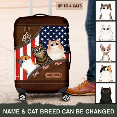 Lovely Cats With US Flag Personalized Luggage Cover, Personalized Gift for Cat Lovers, Cat Mom, Cat Dad - LC011PS01 - BMGifts (formerly Best Memorial Gifts)