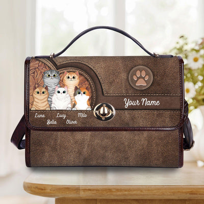 Happy Cats Colorful Personalized Flap Handbag, Personalized Gift for Cat Lovers, Cat Mom, Cat Dad - FB003PS01 - BMGifts